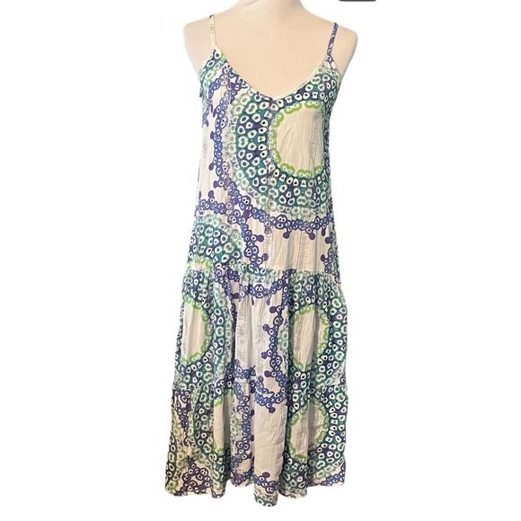 Oliphant Gauze Sun Dress Tiered •S• Summer Cotton Tiered Metallic Circles - Picture 1 of 13